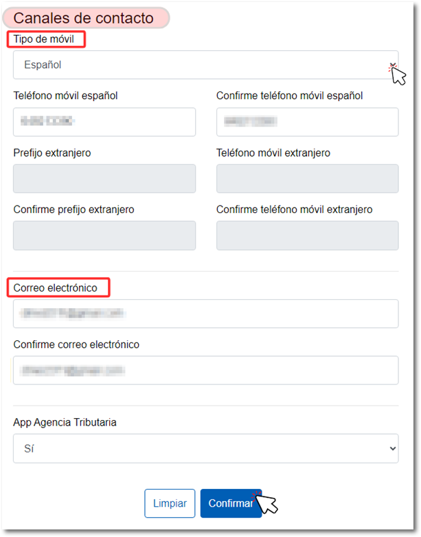 Teléfono y correo electrónico, Confirmar