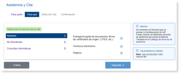 Servicios de cita sin NIF