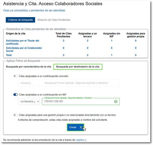 Búsqueda por destinatario