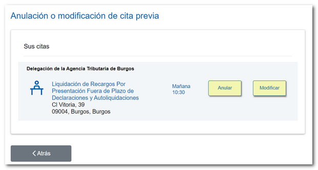 Modificar o anular cita