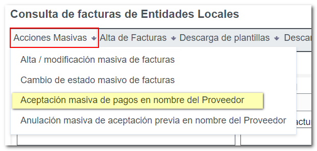 Aceptación masiva de pago en nombre del proveedor