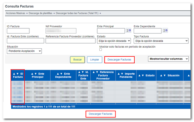 Consulta de facturas o certificaciones individuales