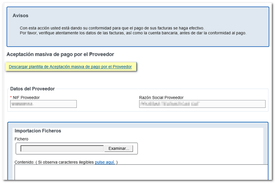 Descarga plantilla de aceptación masiva