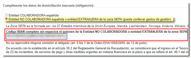 Domiciliación entidades no colaboradoras