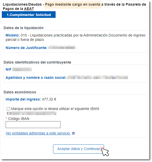 Pago con adeudo en cuenta