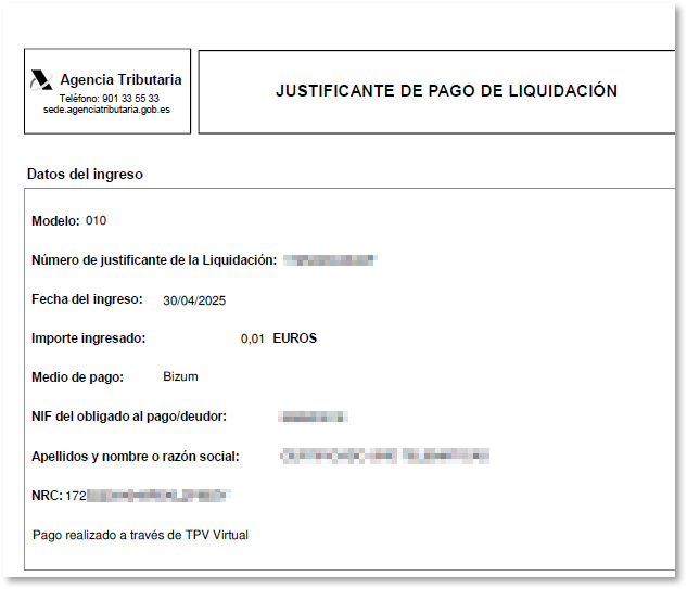 justificante PDF pago
