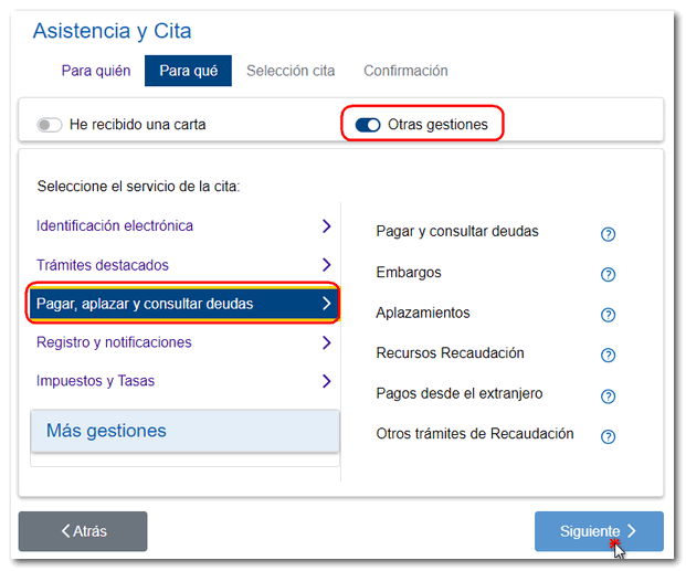 Pagar, aplazar y consultar