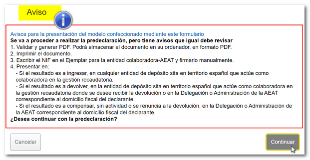 Avisos predeclaraci&oacute;n