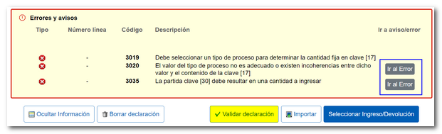 Errores e Ir al error