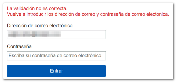 Volver a validar correo electrónico y contraseña