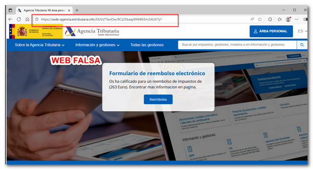 p&aacute;gina web AEAT falsa reembolso