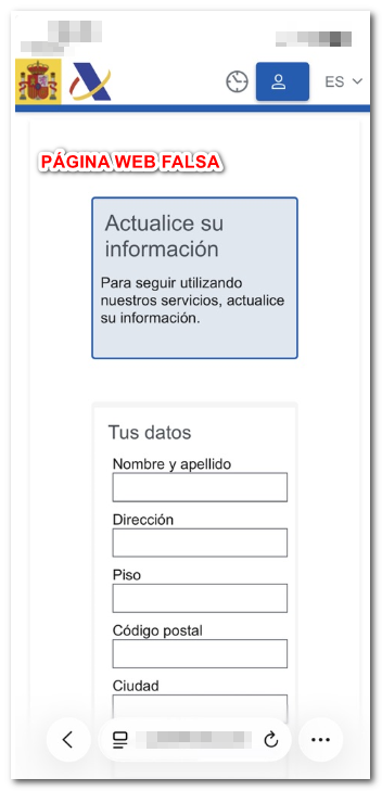 web falsa actualice su informaci&oacute;n