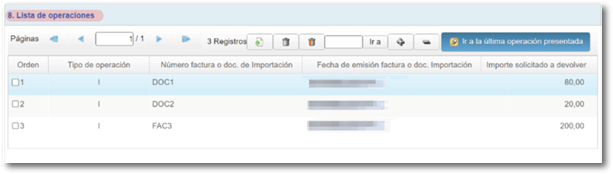 Lista de operaciones