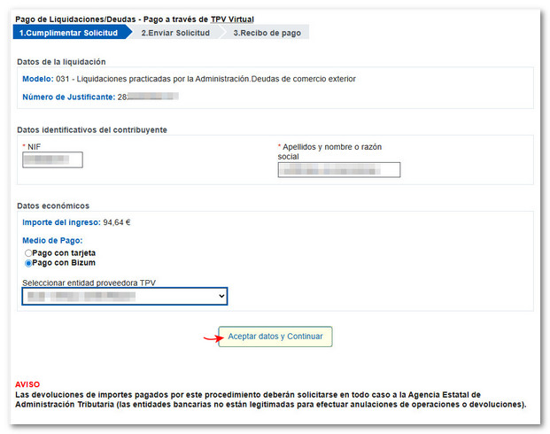seleccionar por bizum