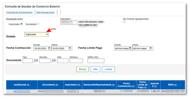 declaración ingresada
