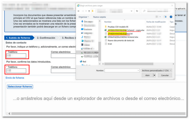 Detalle fichero CSV más nombre