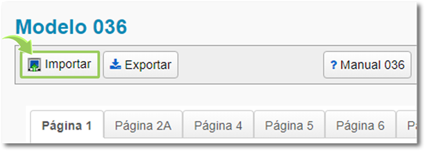 Opción importar fichero modelo 036