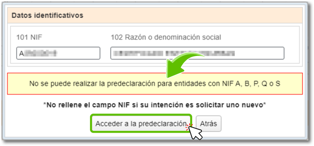 No utilizar NIF con A,B,p,Q,S