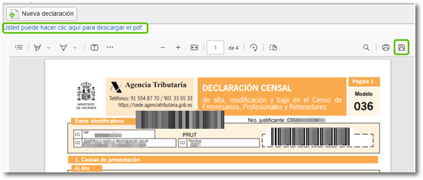 PDF de la predeclaración
