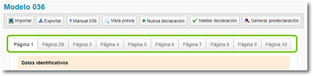 Páginas de la declaración