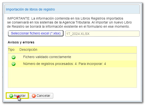 Fichero excel validado