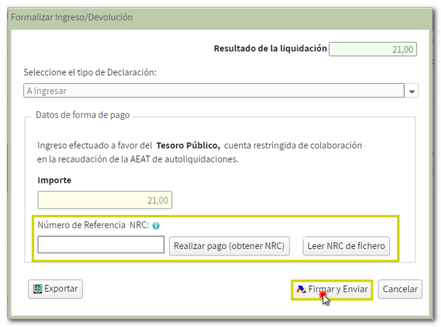 Introducir NRC, firmar y enviar