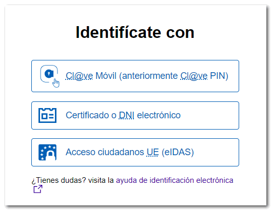 Selector clave, certificado o DNI electrónico o eIDAS