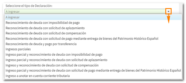 Tipos de ingreso disponibles