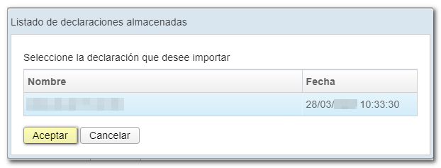 Cargando la declaración guardada