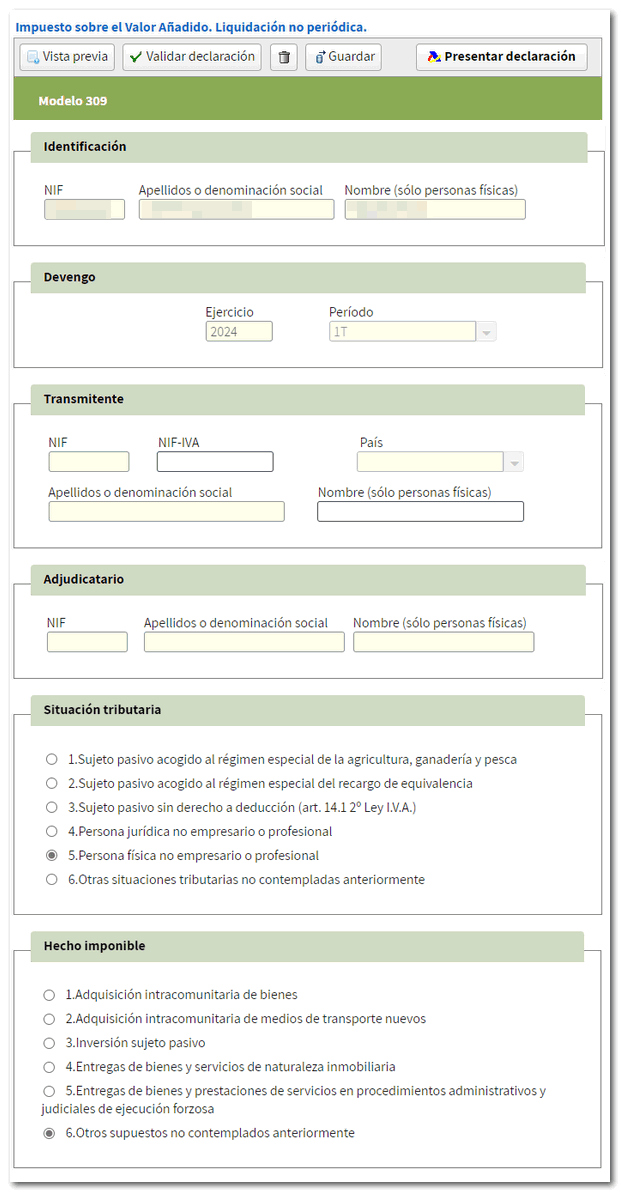 Cumplimentación del formulario