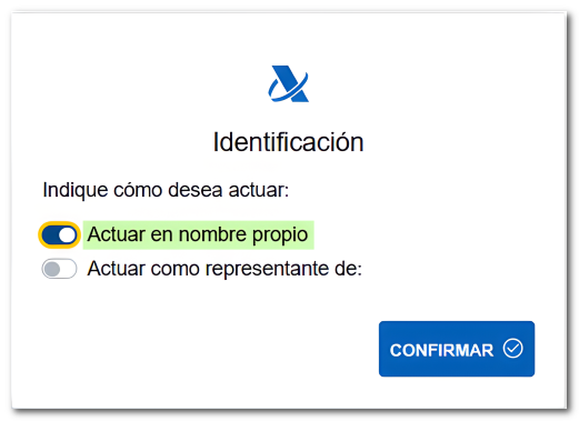 Selecciona actuar en nombre propio.
