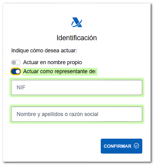 Selecciona actuar como representante.