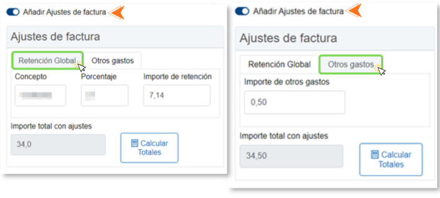 Retención global y Otros gastos