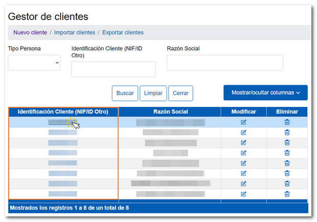 Incorporar los datos de un cliente guardado en el gestor de clientes.