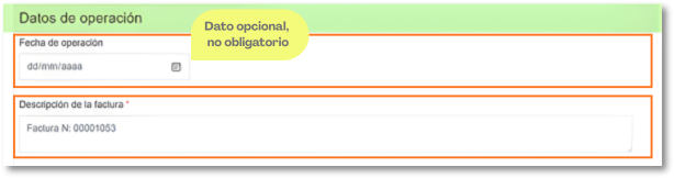 Apartado Datos de la operación.