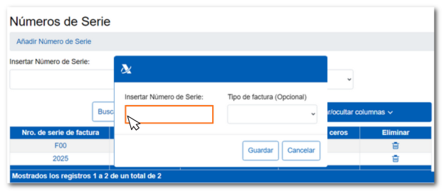 Gestión de los números de serie.
