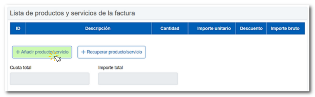 Añadir producto o servicio.