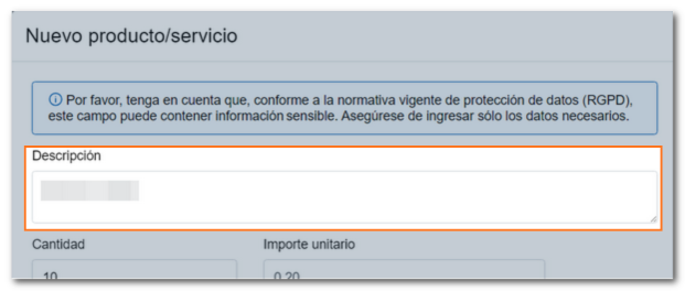 Descripción de la factura