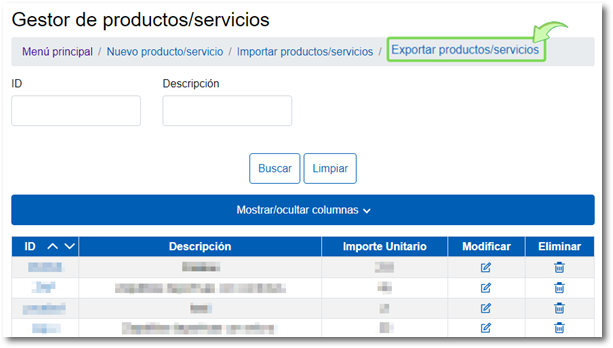 Exportar productos / servicios