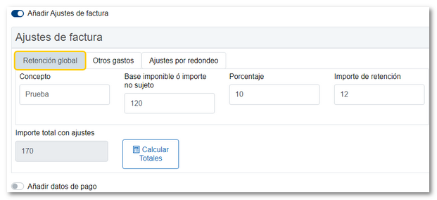 Ajustes de Retención global