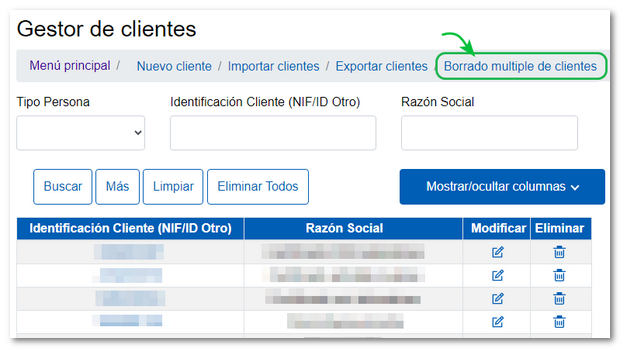Borrado múltiple de clientes