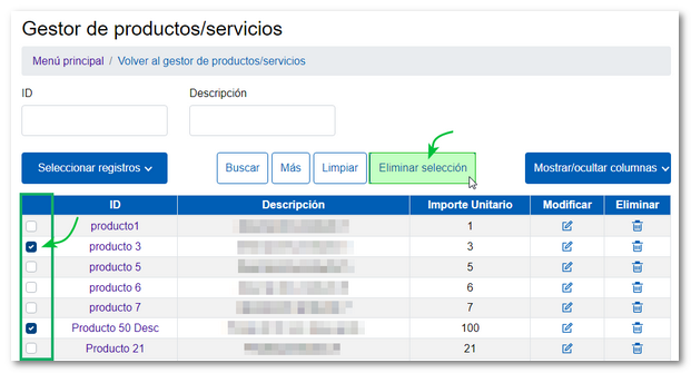 Eliminar seleccionados