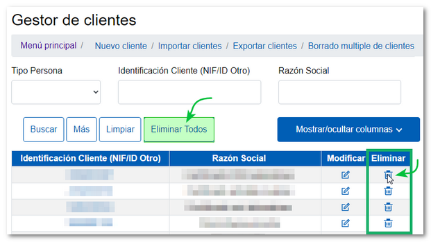 Eliminar uno o todos
