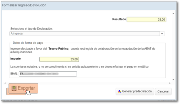 Ingreso / devolución. Exportar