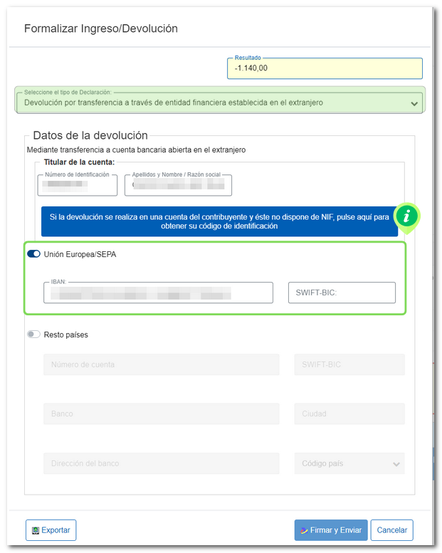 Devoluci&oacute;n extranjera