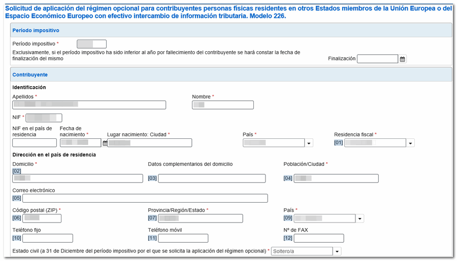 Cumplimentación del formulario