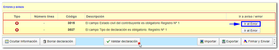 Validar declaración