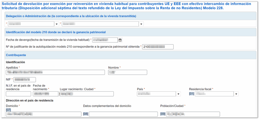 Cumplimentación del formulario