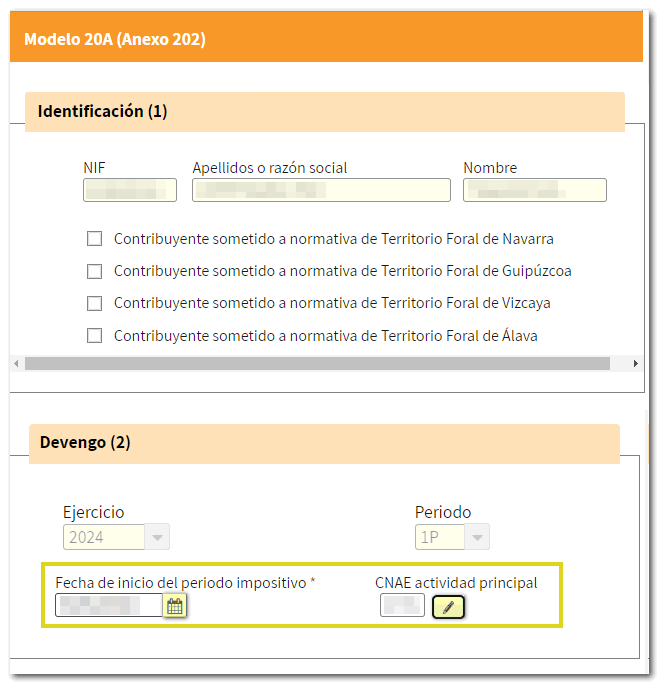 Identificación, devengo y CNAE