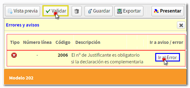 Validación con errores